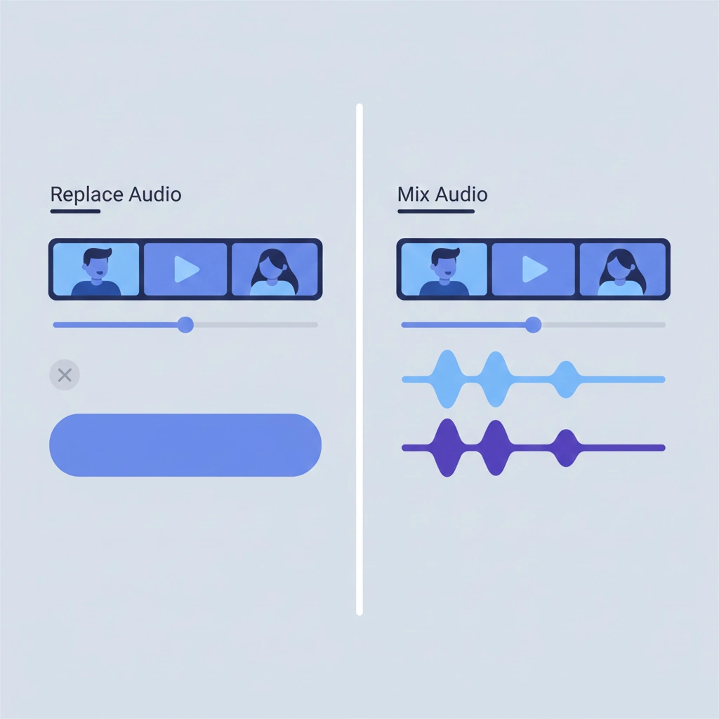 Comparison of replace audio versus mix audio when you combine audio and video online